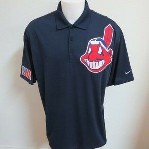 Sz M-2XL Navy Blue Nike Dri-Fit db Poly #337 Polo Cleveland Indians Chief Wahoo